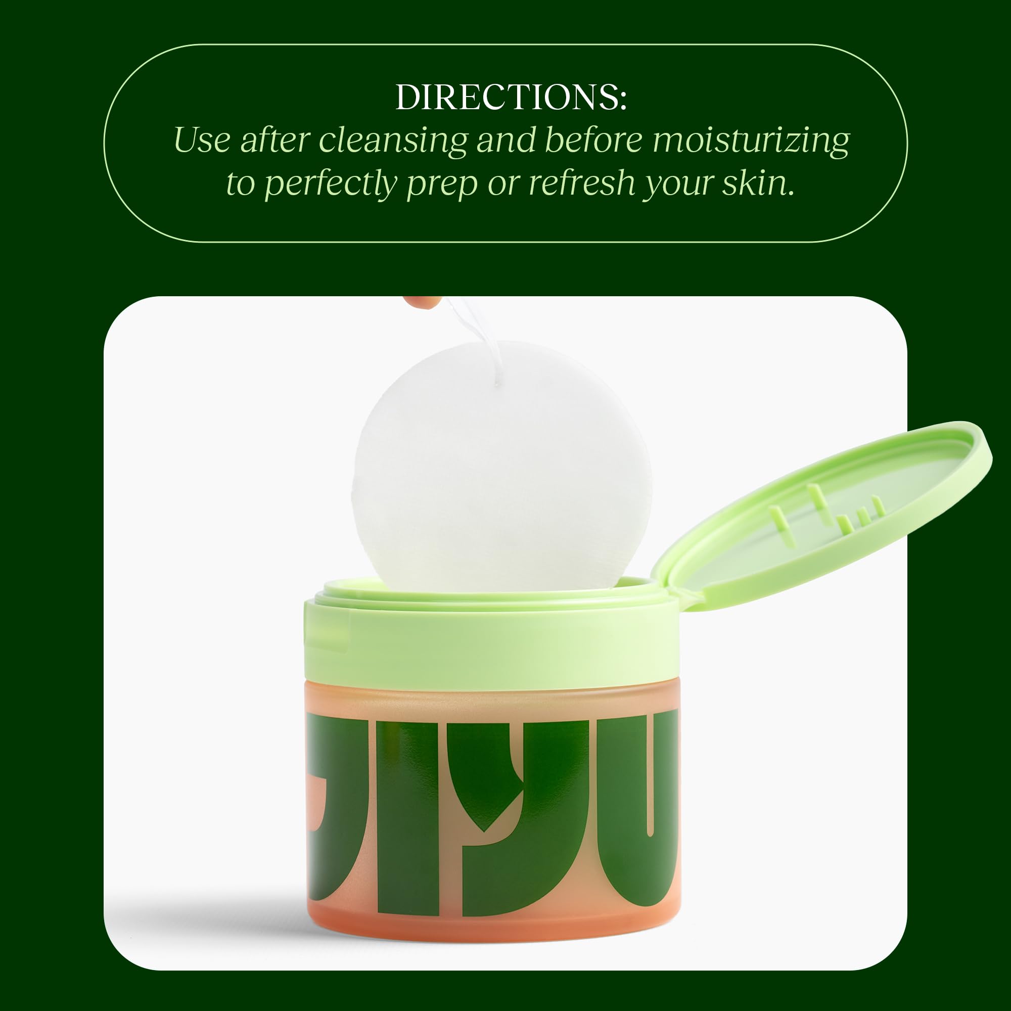 JiYu Toning Polish Pads morning routine scene suggests quick daily toning and glow.