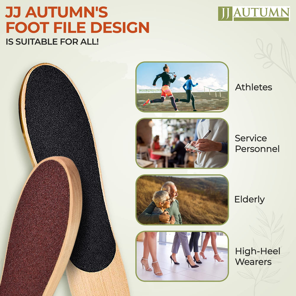 JJ Autumn foot file supports wet and dry use with a non-slip grip.