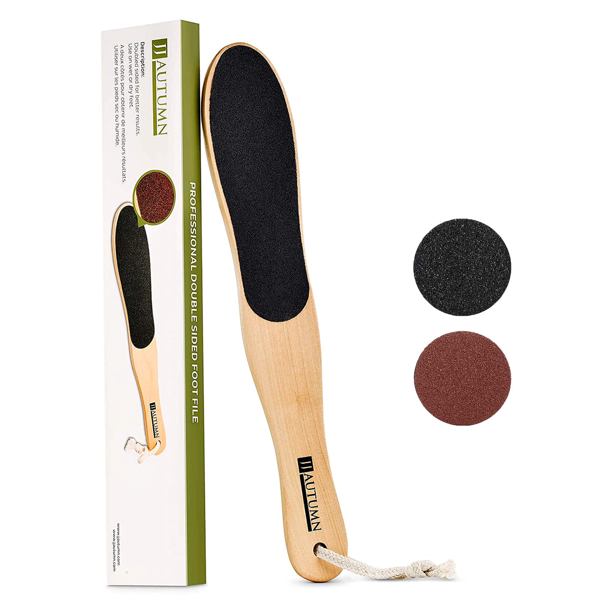 JJ Autumn spa-quality foot rasp with double-sided design for quick callus removal.