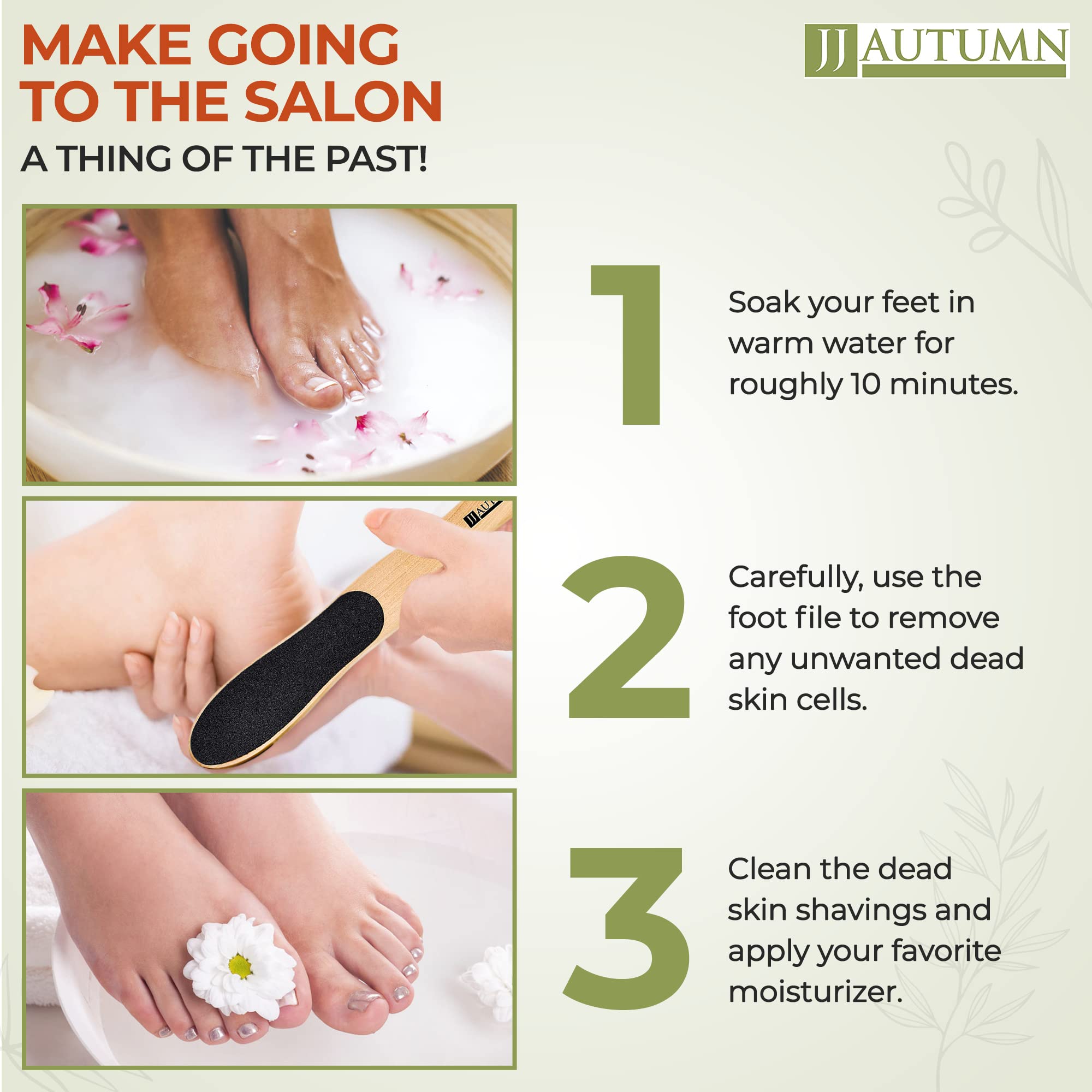 JJ Autumn wooden foot file tackles rough skin and stubborn calluses.