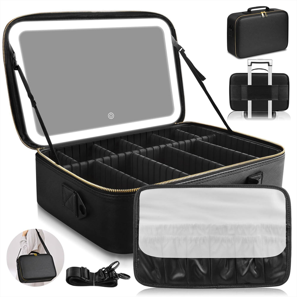 JJhxr large-capacity makeup bag front view with roomy compartments for easy organizing