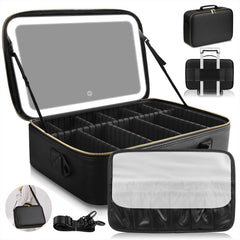 JJhxr large-capacity makeup bag front view with roomy compartments for easy organizing
