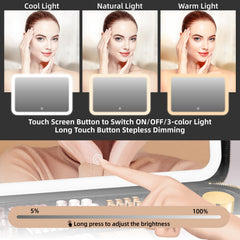 JJhxr LED mirror makeup bag open with 10 detachable dividers for flexible layout