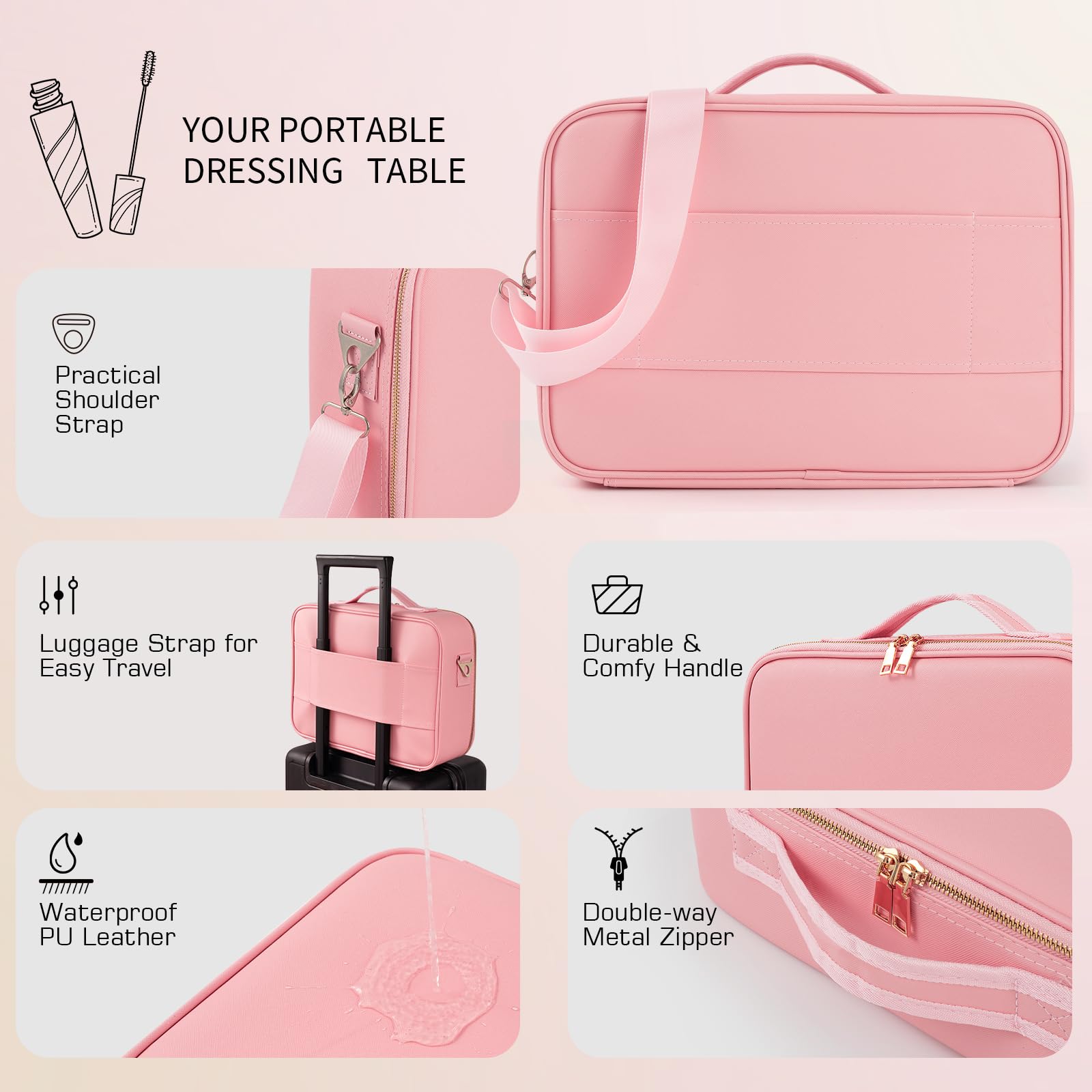JJhxr makeup bag detachable dividers allow customized storage layout