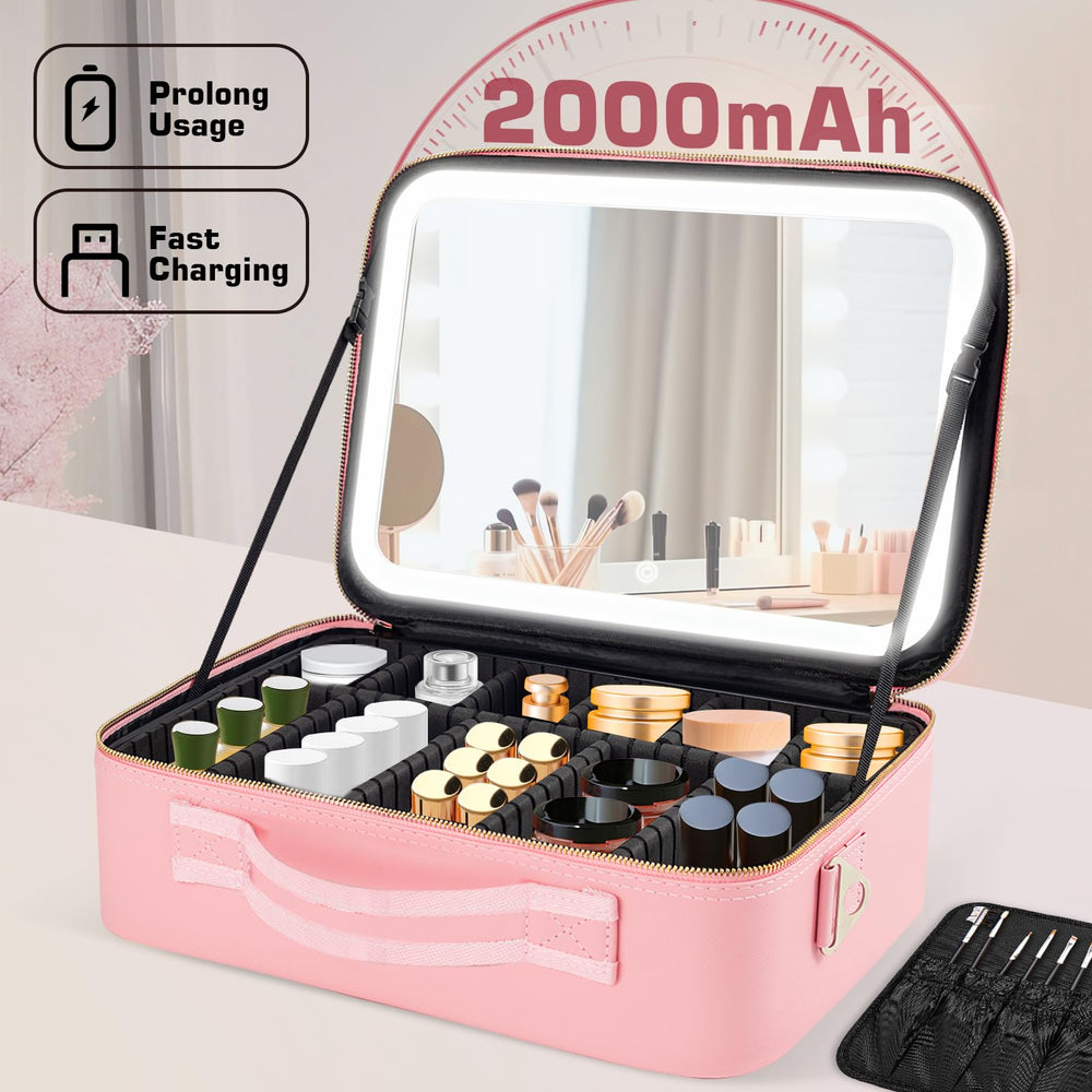 JJhxr makeup bag LED brightness adjustable for day-to-night makeup