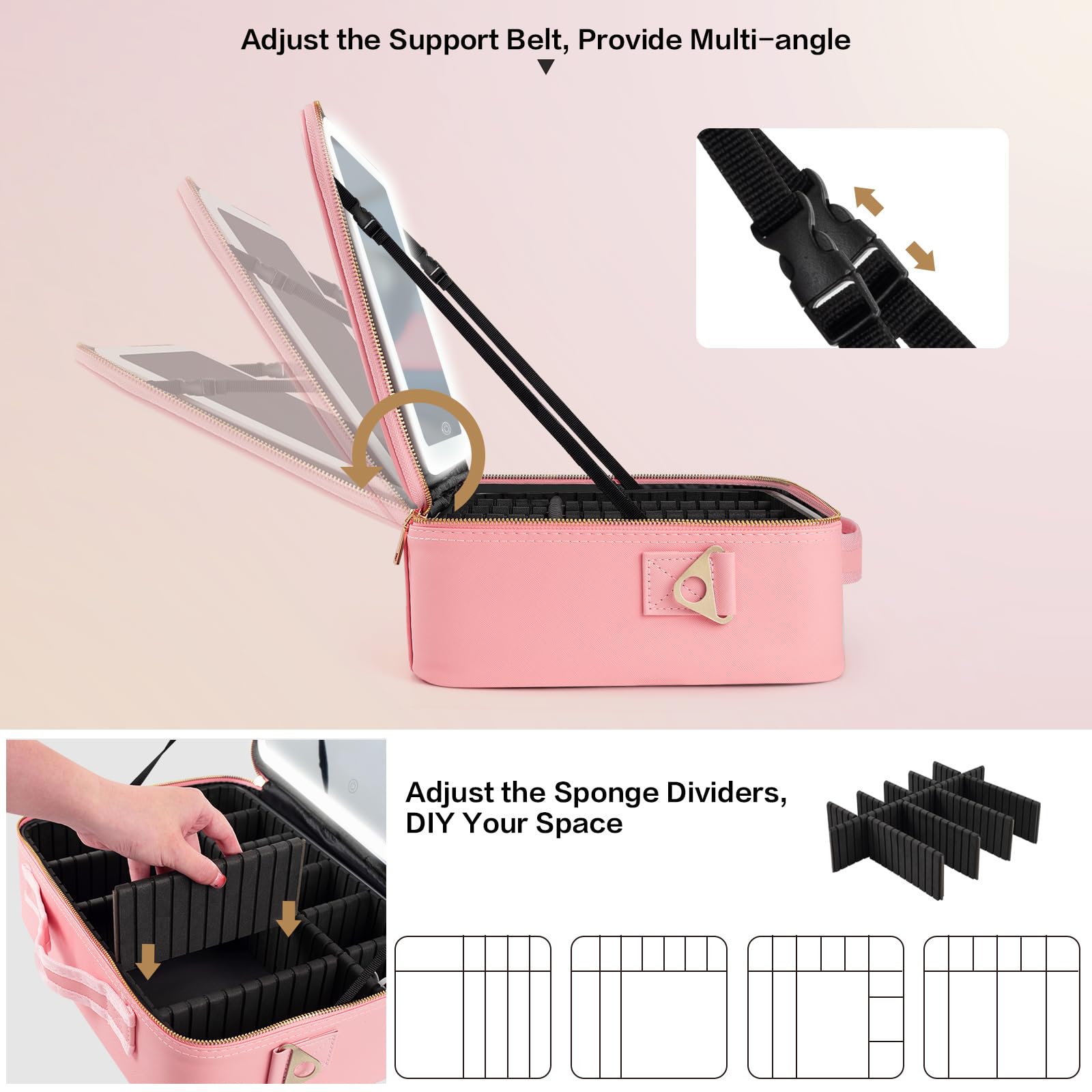 JJhxr makeup bag with shoulder and luggage straps for travel convenience