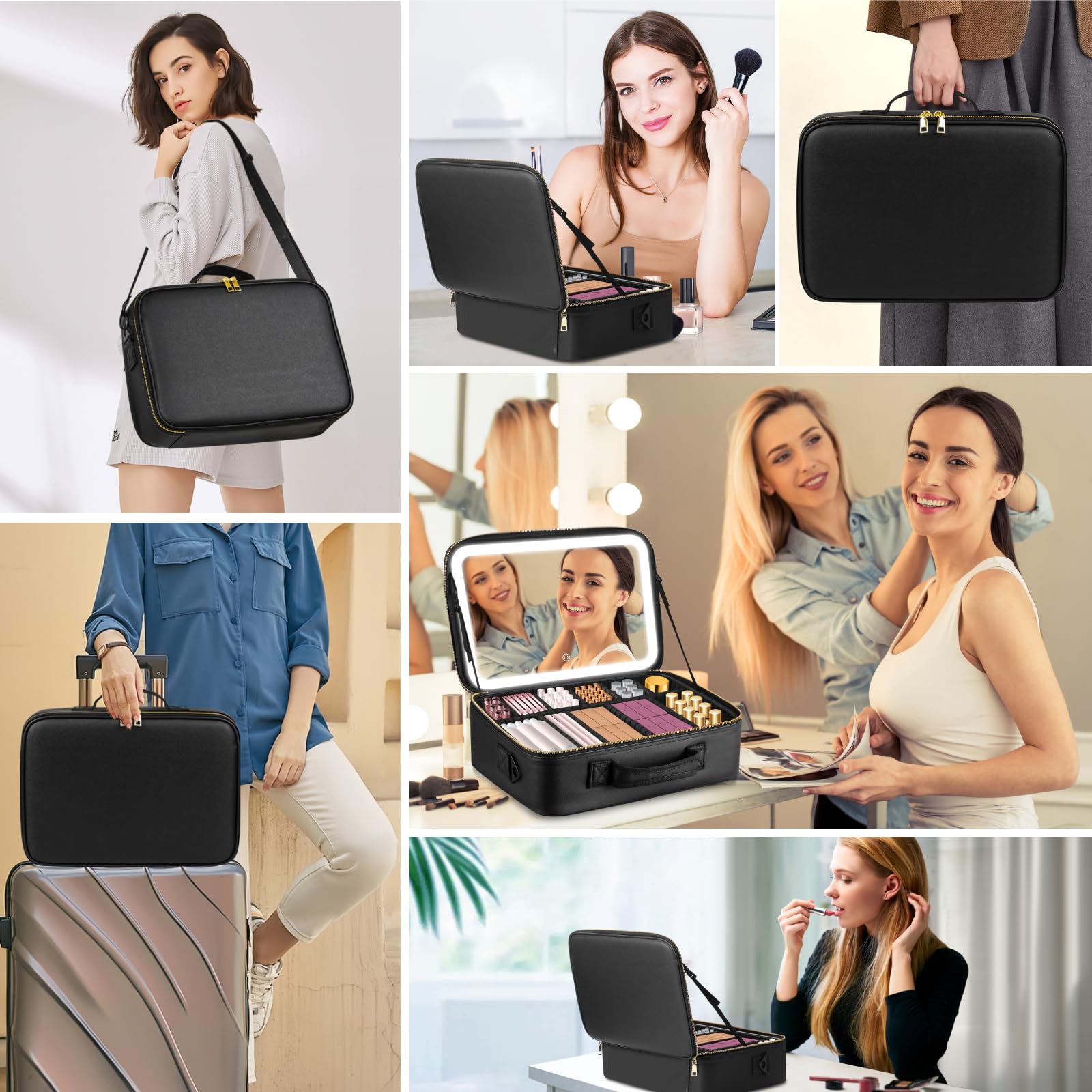 JJhxr durable PU leather makeup bag that is waterproof and easy to clean