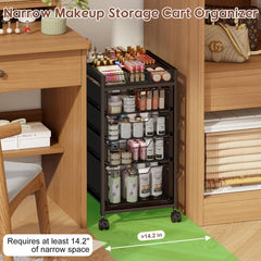 JKsmart makeup cart drawers open with neatly arranged cosmetics and tools.
