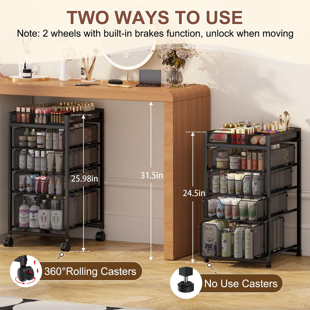 JKsmart 5-tier cart top dividers illustrate customizable brush and pencil compartments.