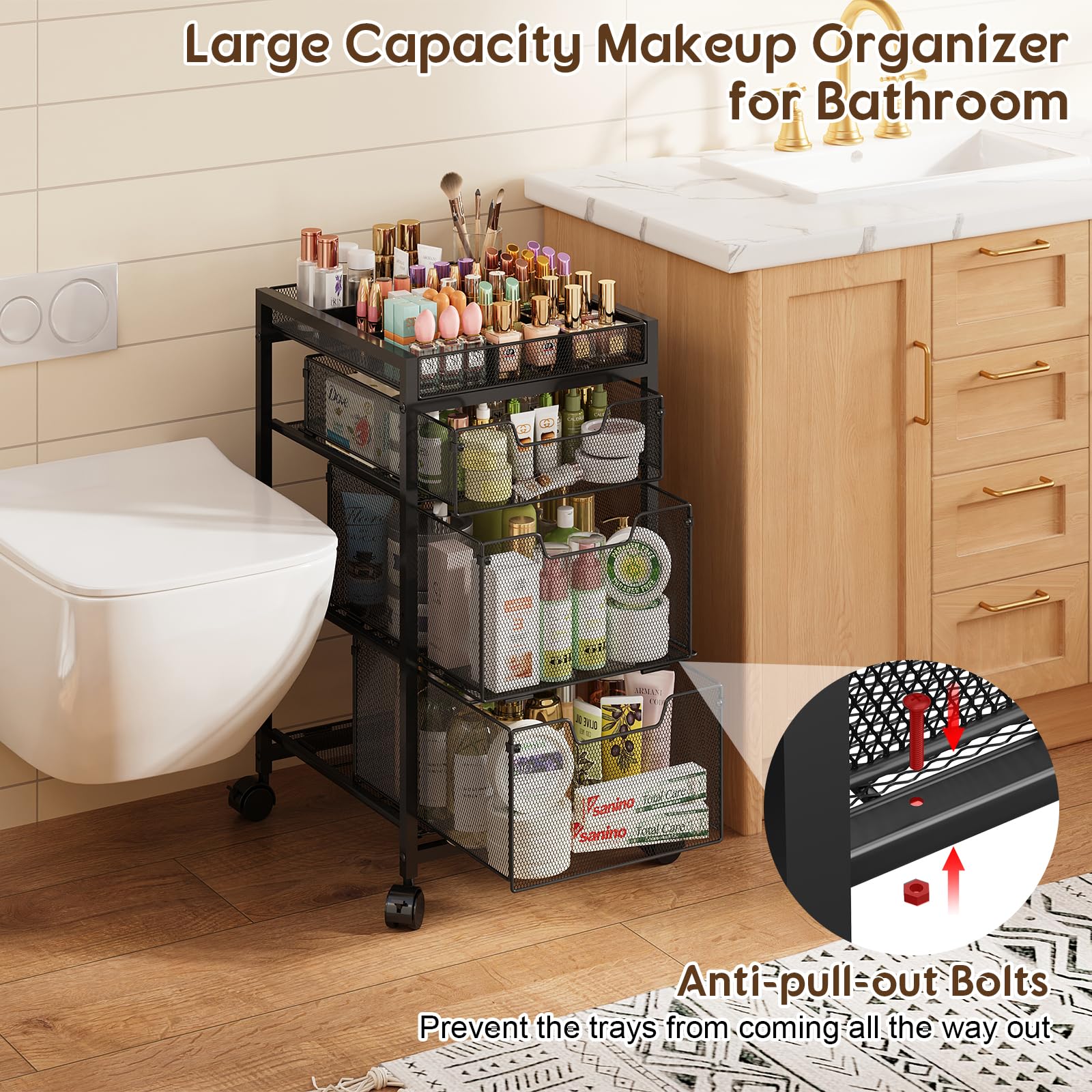 JKsmart vanity organizer on wheels brings cosmetics within reach during routines