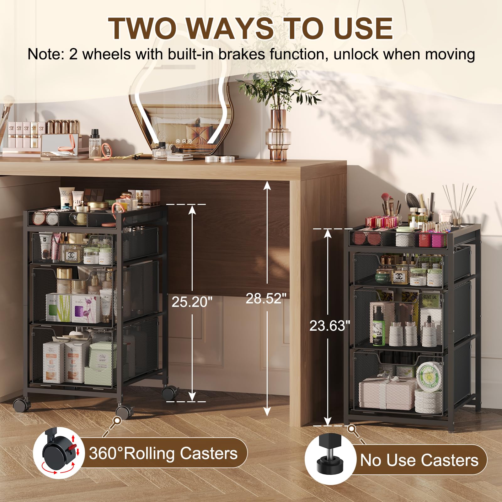 JKsmart makeup cart top dividers shown for customizable lipstick and brush space