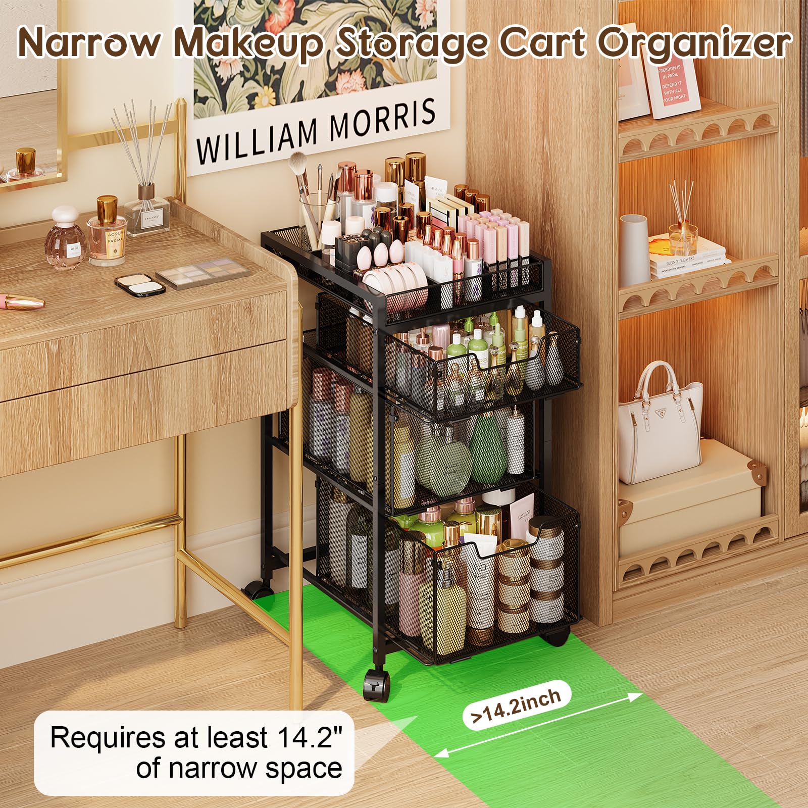JKsmart makeup cart wheels and brakes enable easy movement and secure parking