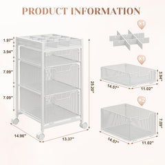 JKsmart rolling makeup cart with 360-degree casters for easy room-to-room mobility