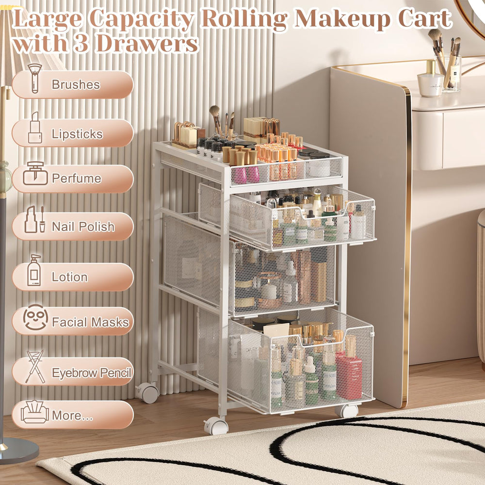JKsmart rolling makeup cart with brake and lockable wheels for secure use