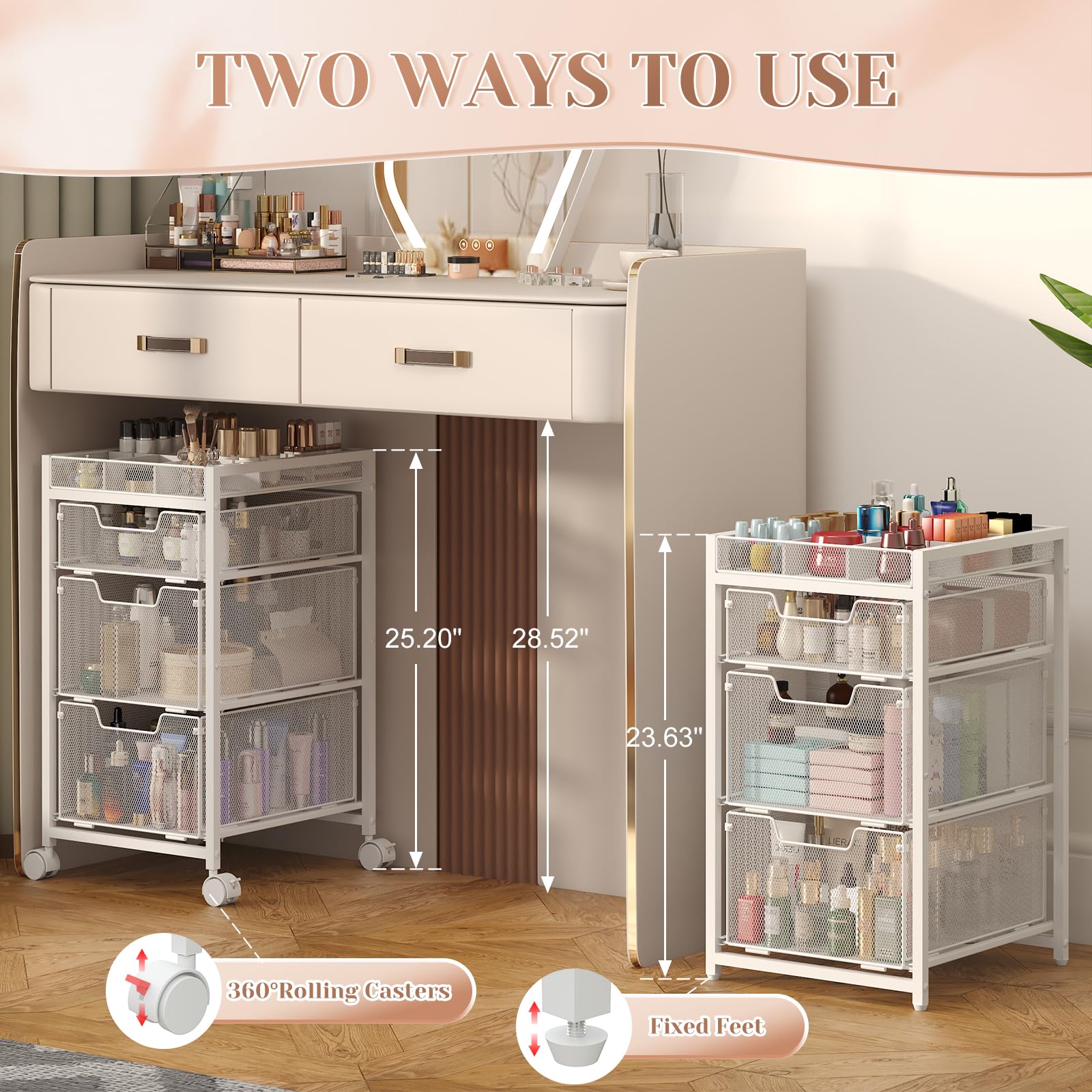 JKsmart rolling makeup cart metal frame ensures durable support for heavy items