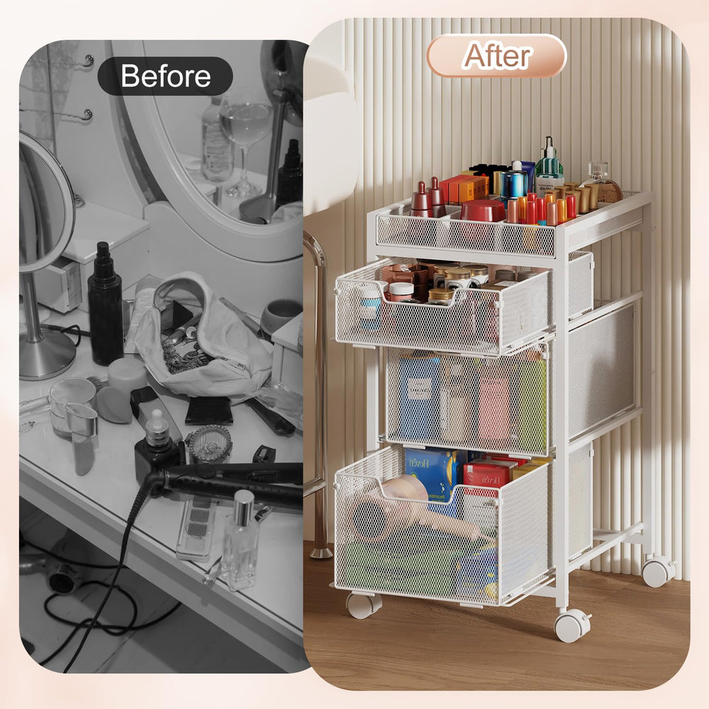 JKsmart rolling makeup cart white surface adds clean vanity style
