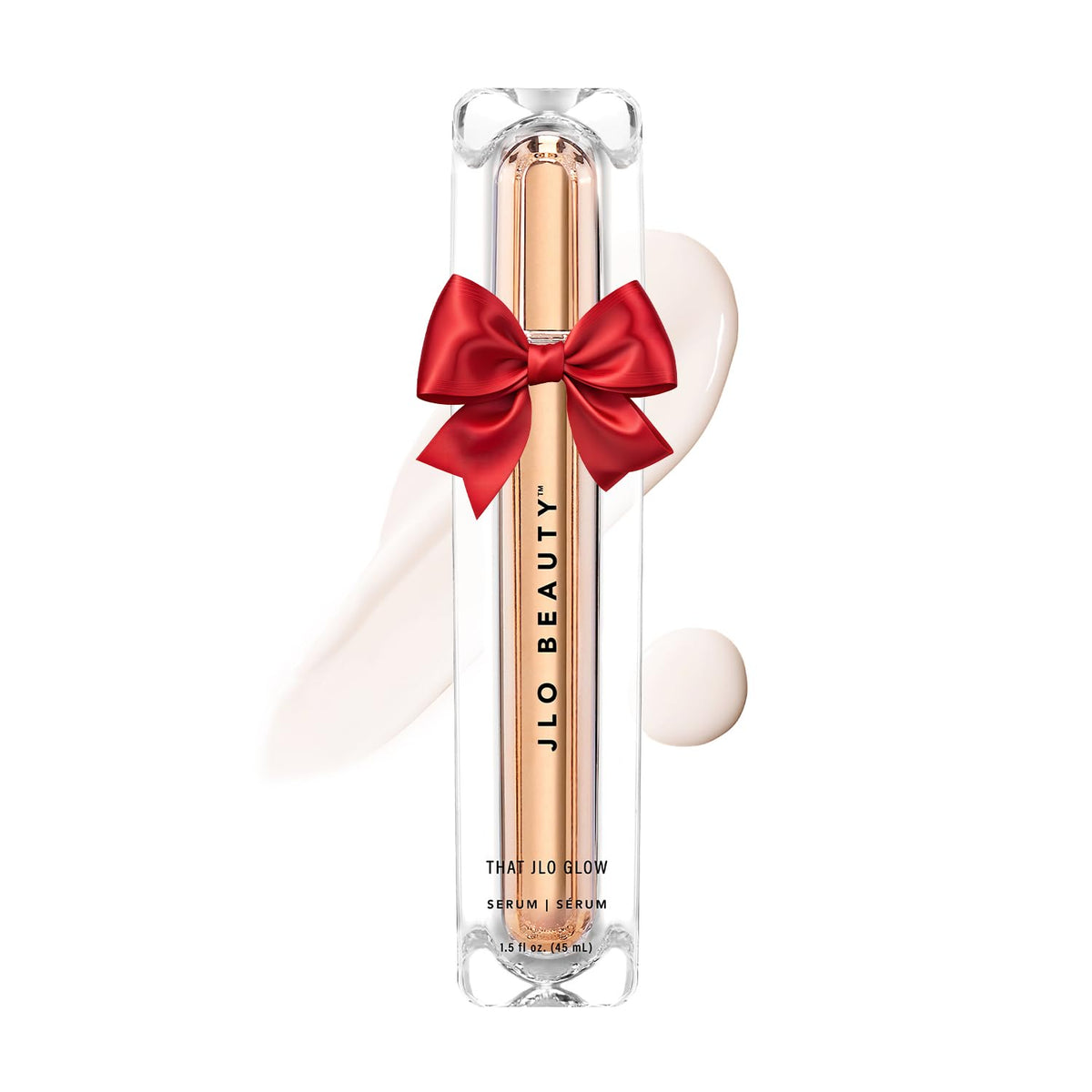 JLO Beauty Brightening Serum bottle with pump for easy application and glow