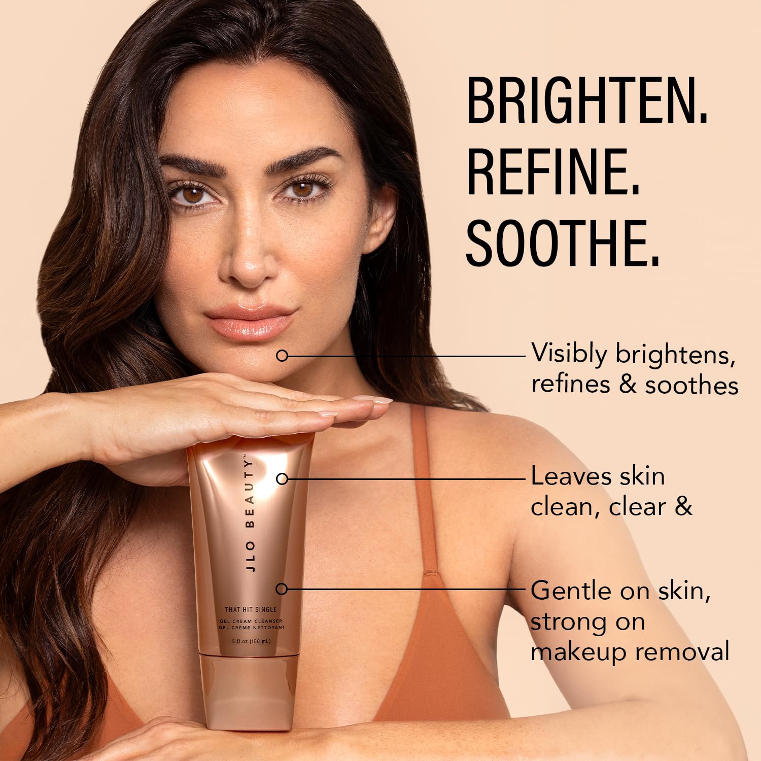 JLO Beauty daily cleanser bottle poured with lather ready for morning refresh