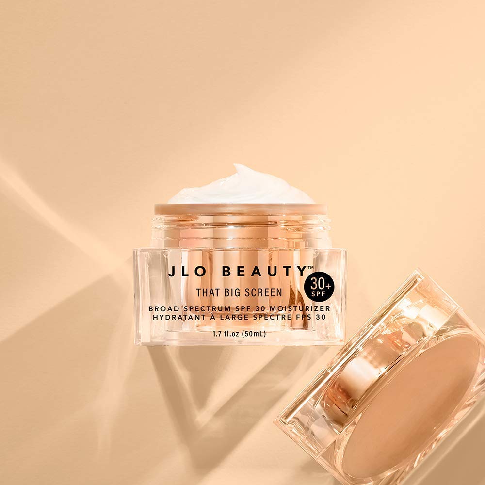 JLO Beauty blue light defense hints at digital protection for skin.