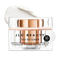 JLO Beauty SPF 30 moisturizer jar close-up highlighting daily hydration and sun protection.