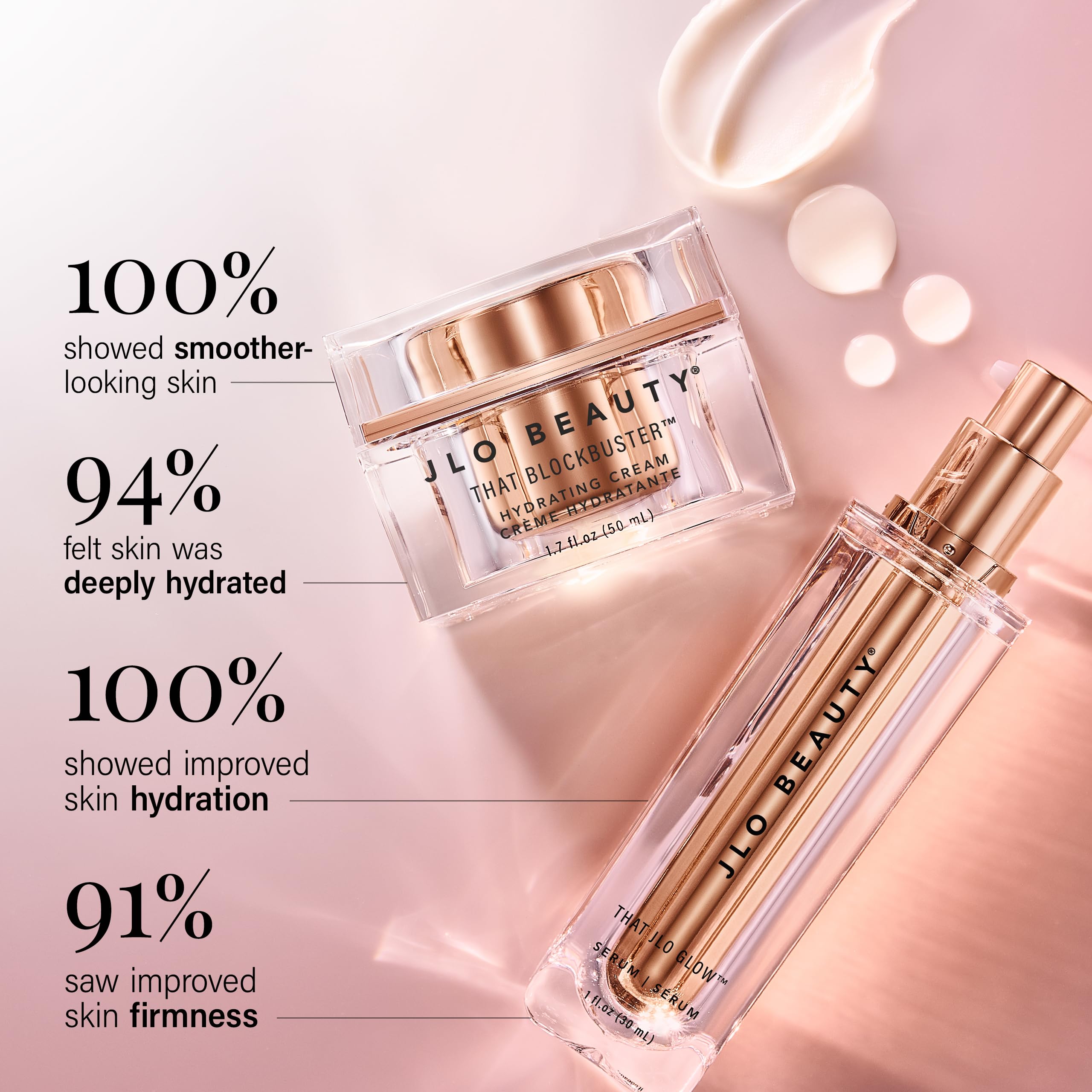JLO Beauty Starter Kit hydrating cream jar with plush texture showcasing plumping hydration.