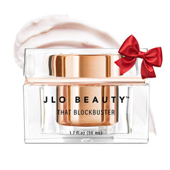 JLO BEAUTY That Blockbuster moisturizer bottle close-up shows silky hydration potential.