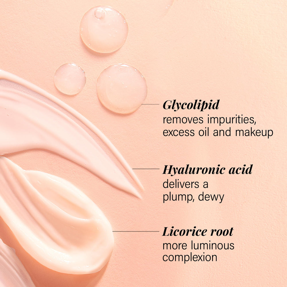 JLO Beauty That Hit Single Gel-Cream Cleanser splash showing silky gel-cream texture.