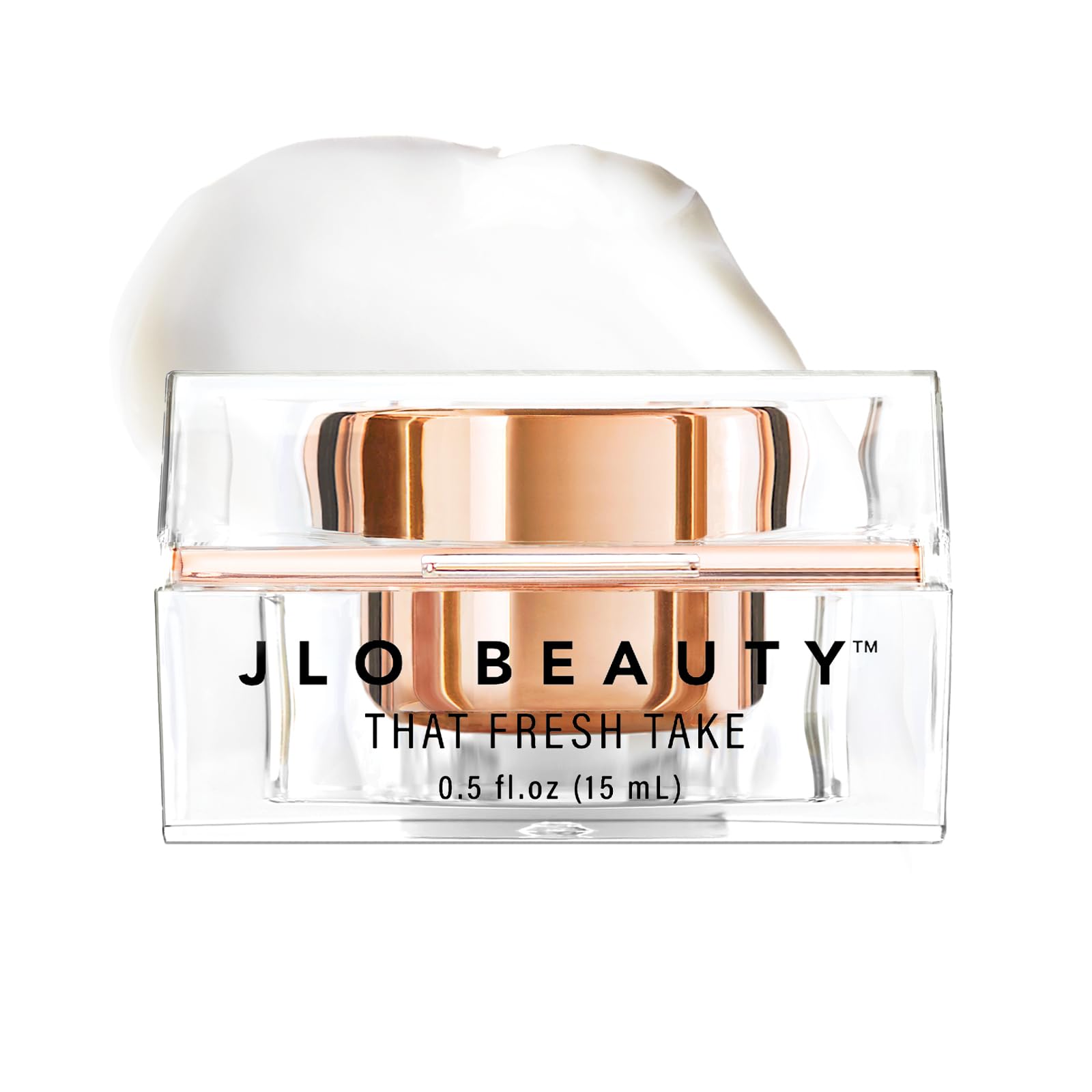 JLO BEAUTY under-eye cream tube closeup showing hydrating formula.