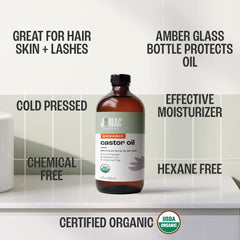 J MAC BOTANICALS castor oil on skin for moisturizing glow.