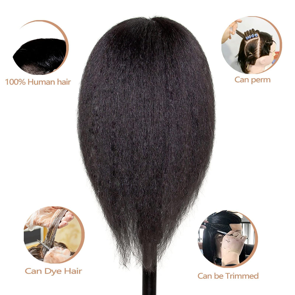 JMHAIR mannequin head shown with comb and clips for quick setup