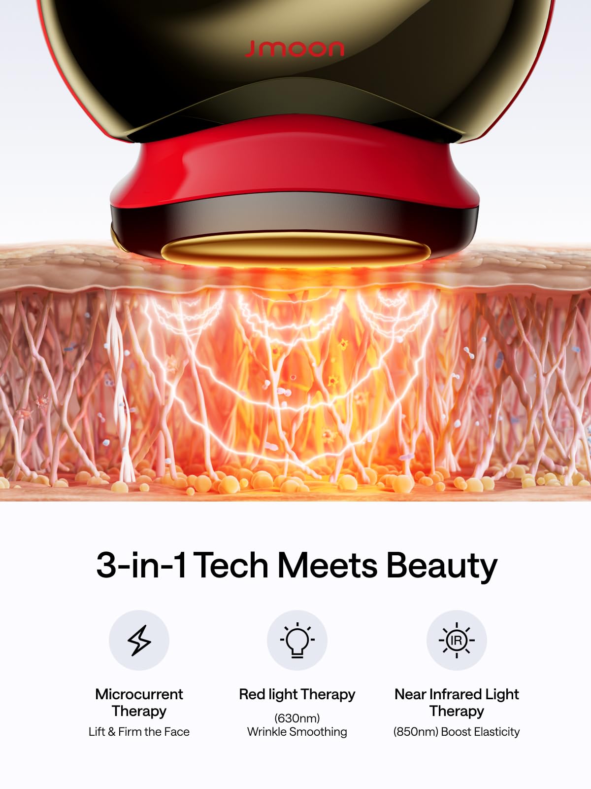 JMOON M30U microcurrent lift mode tones facial muscles.