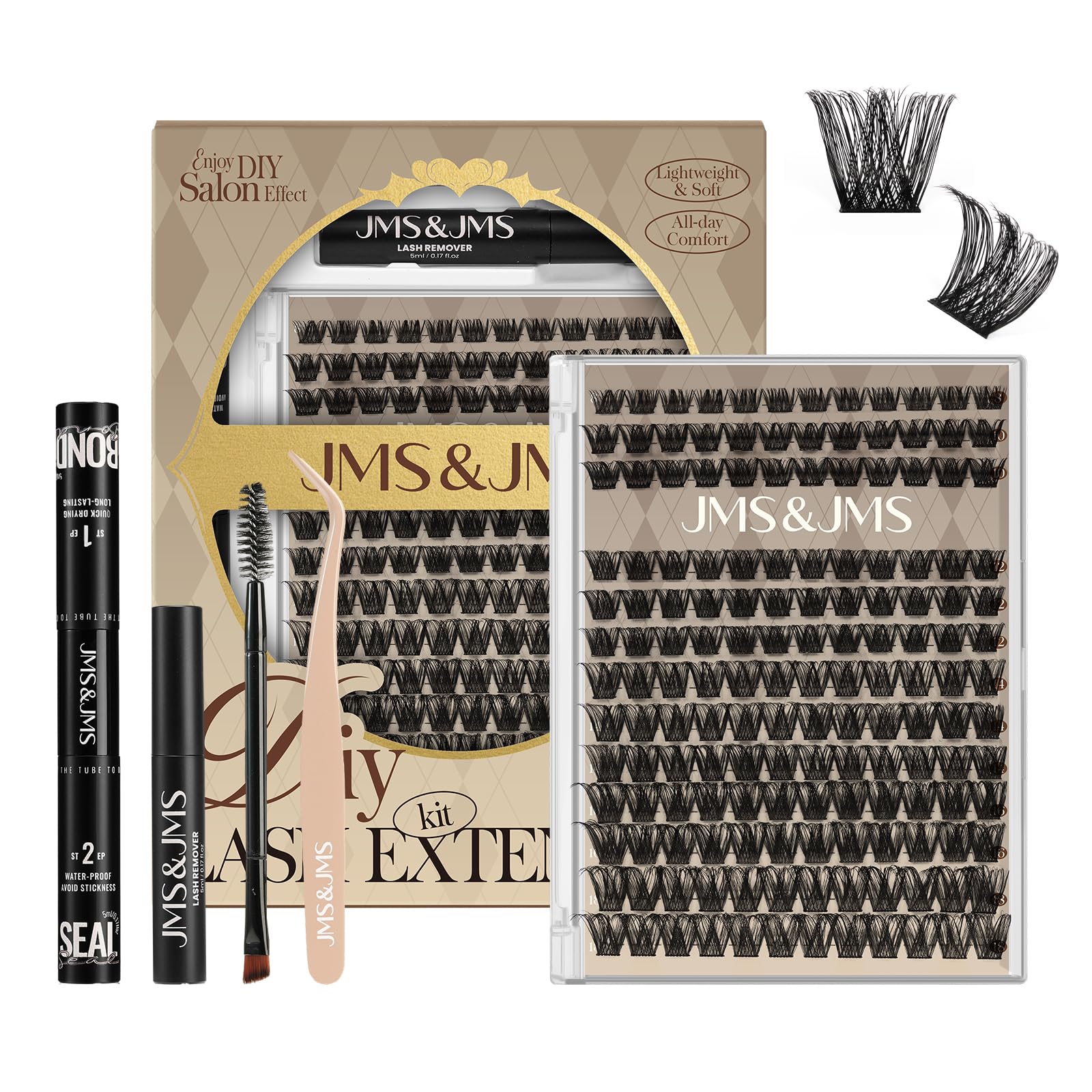 JMS&JMS Lash Clusters Kit contents organized for easy at-home extensions.