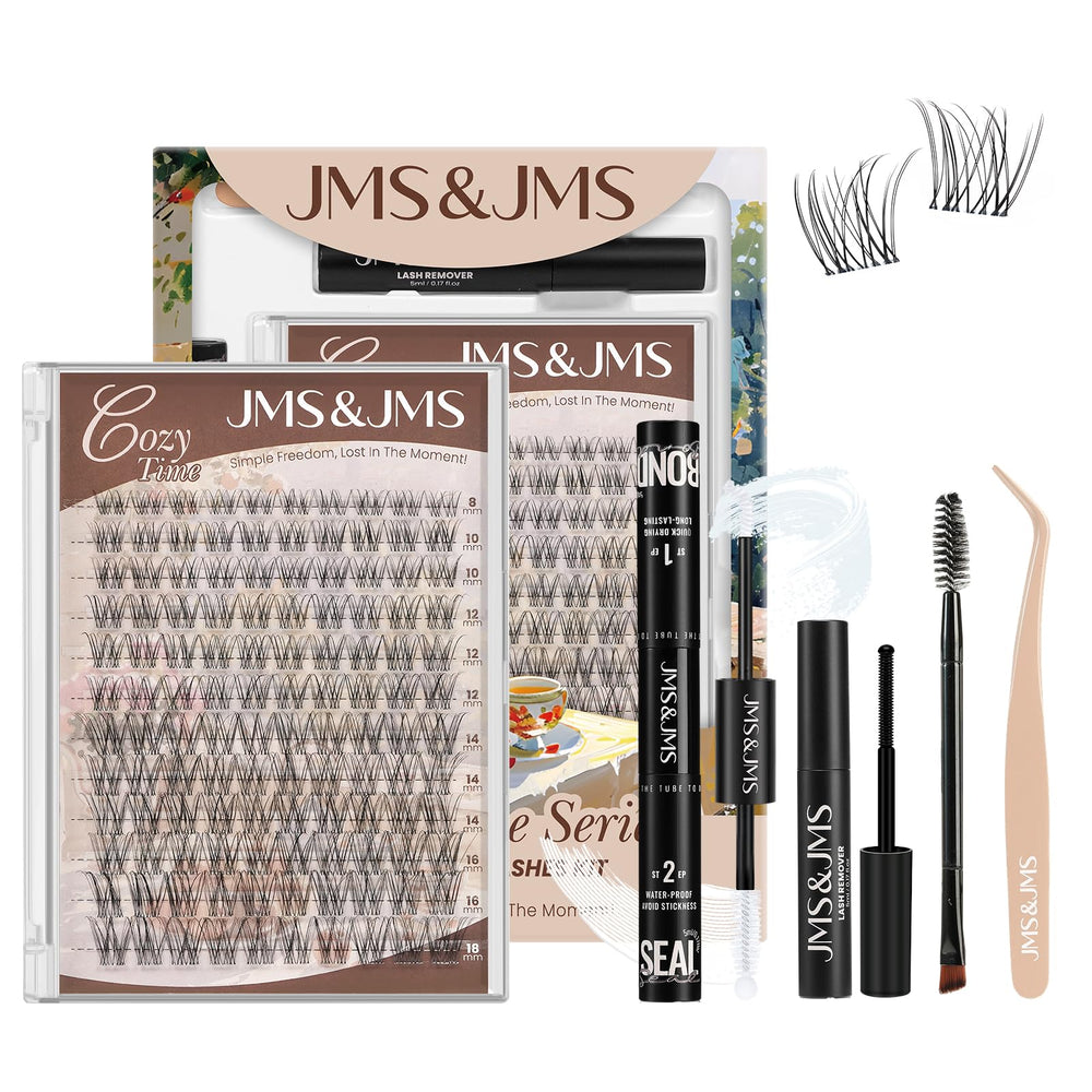 JMS&JMS Lash Clusters Kit packaging displays all-in-one DIY lash solution.