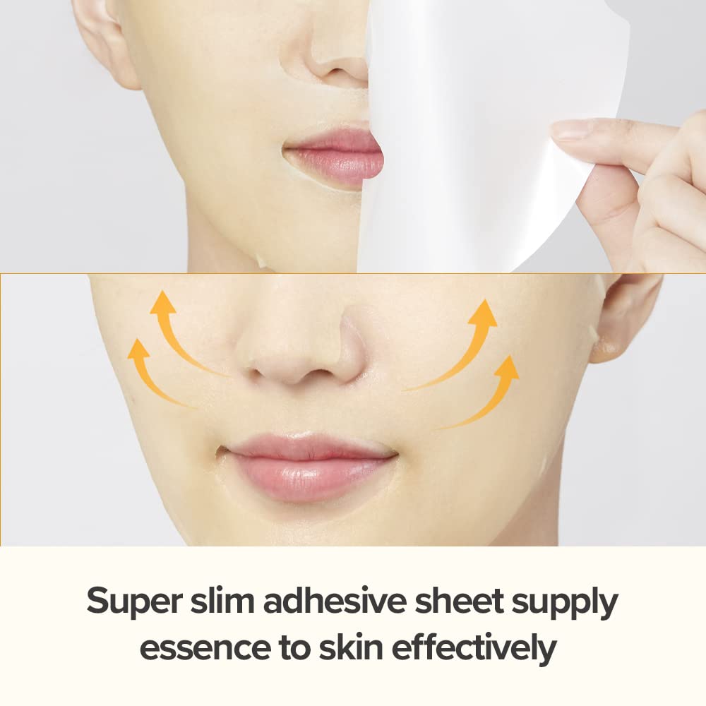 JMsolution Honey Royal Propolis Ampoule Mask texture closeup shows light adhesive sheet