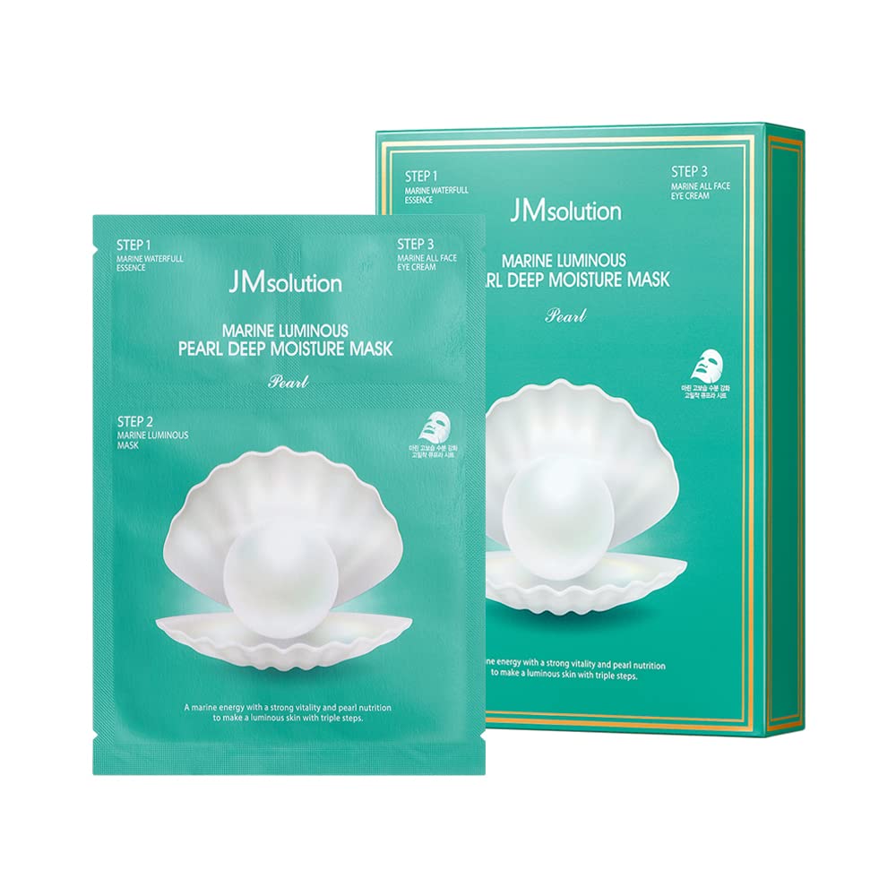 JMsolution Marine Luminous Pearl mask packaging highlights premium Korean skincare for daily brightening.