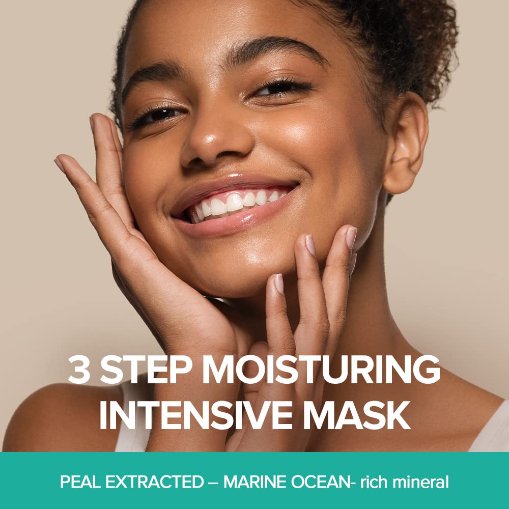 JMsolution Marine Luminous Pearl 3-Step Mask sheet close-up highlights light texture for comfortable wear.