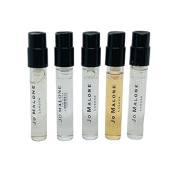 Jo Malone fragrance sample vials close-up highlighting travel-friendly sizes for on-the-go testing.