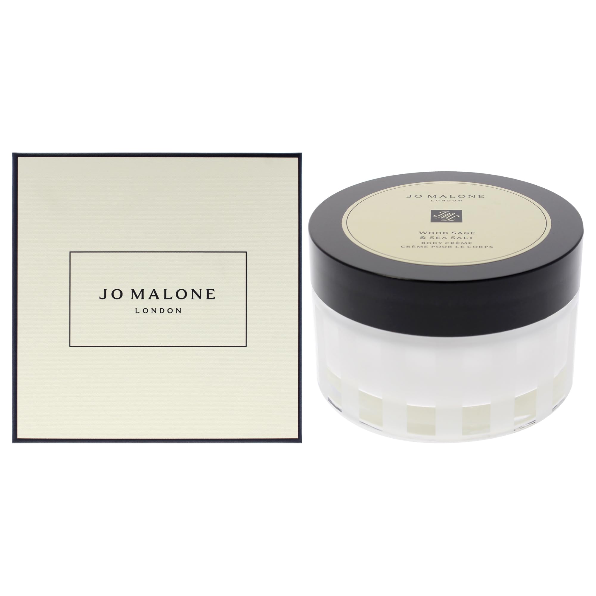 Jo Malone Wood Sage & Sea Salt Body Crème jar close-up shows rich hydration.