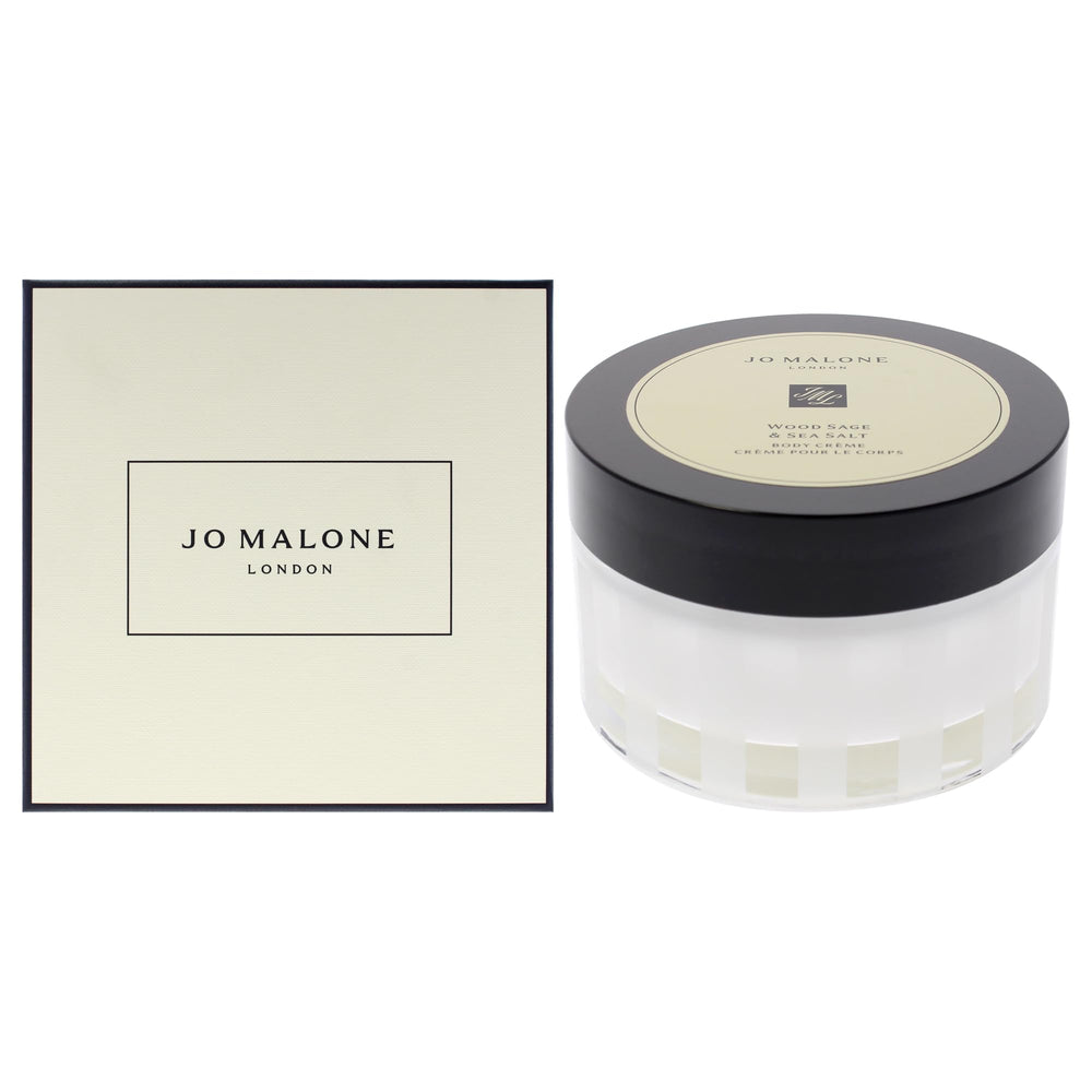 Jo Malone Wood Sage & Sea Salt Body Crème jar close-up shows rich hydration.