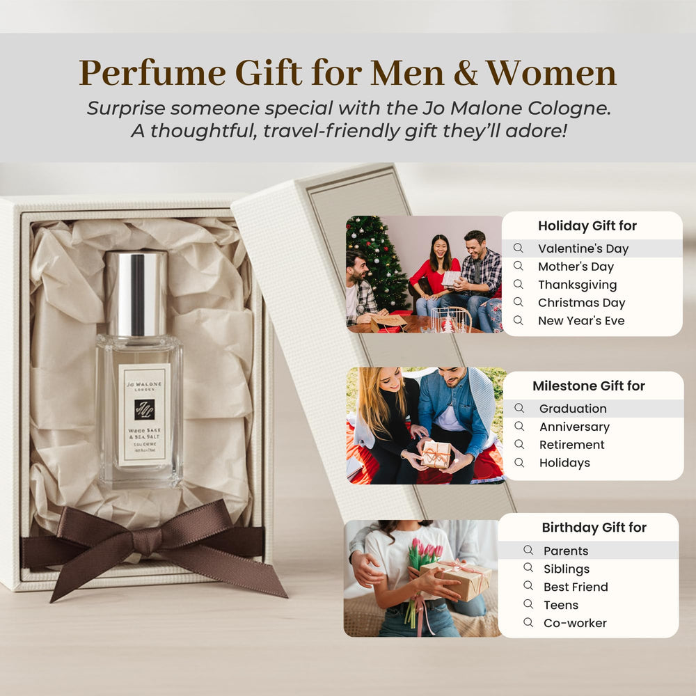 Jo Malone Wood Sage and Sea Salt packaging displays premium travel-size presentation.