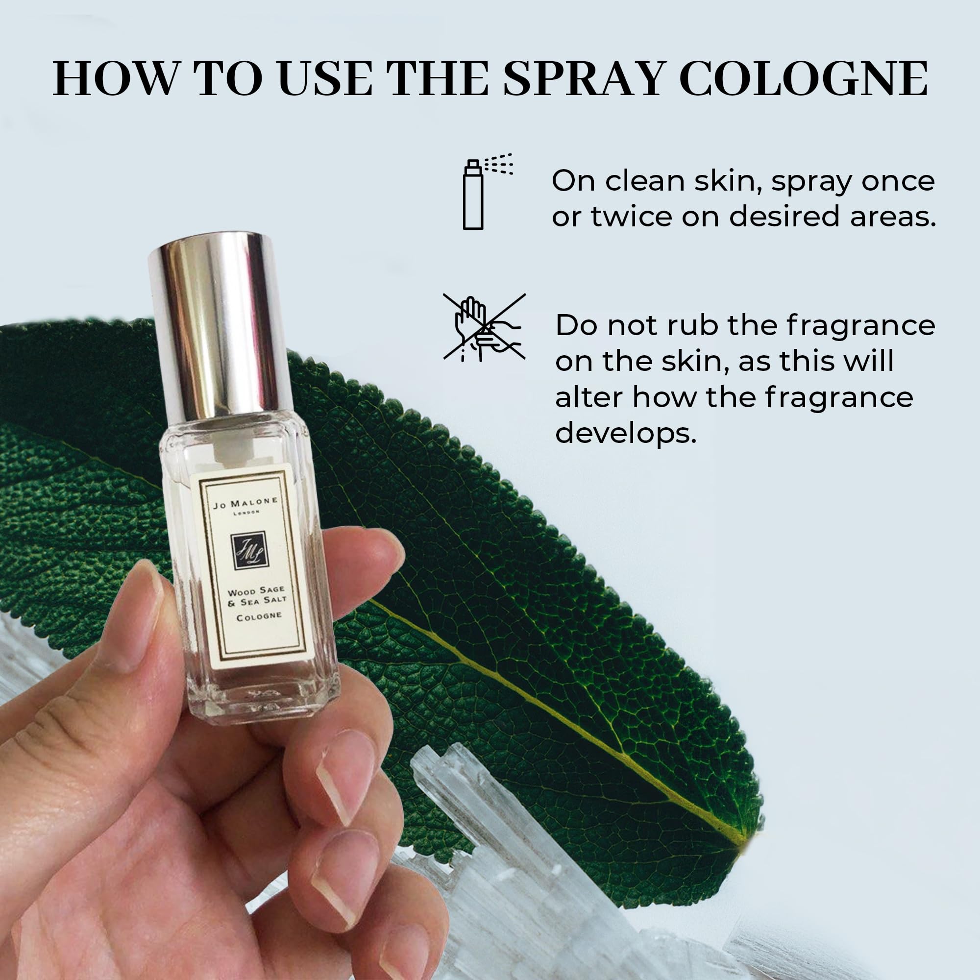 Jo Malone Wood Sage and Sea Salt sample bottle cap image signals compact luxury.