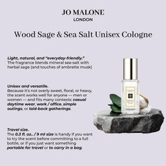 Jo Malone Wood Sage and Sea Salt sample bottle front showcases everyday freshness.