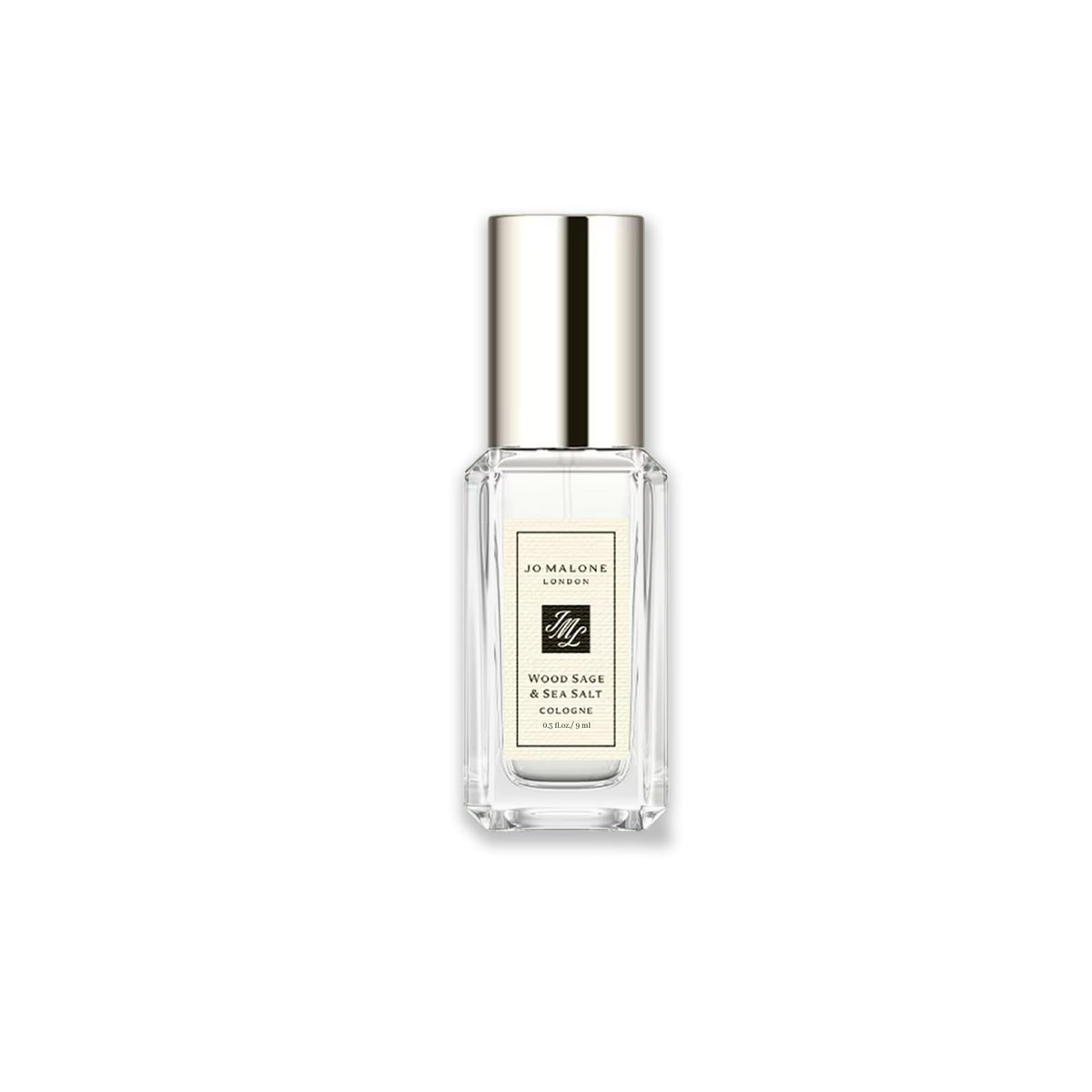 Jo Malone Wood Sage and Sea Salt sample packshot highlights travel-friendly fragrance.