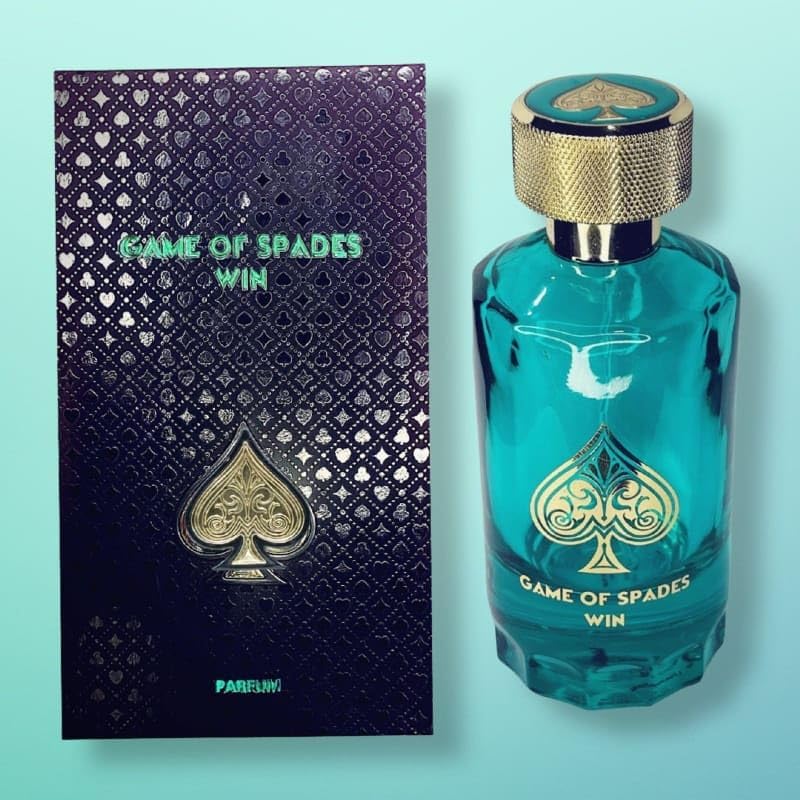 Jo Milano Game of Spades Win packaging closeup highlights premium design and lasting aroma promise.