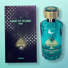 Jo Milano Game of Spades Win packaging closeup highlights premium design and lasting aroma promise.