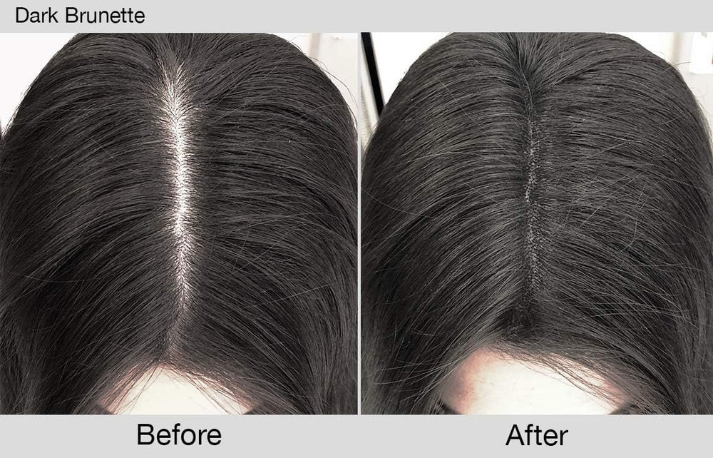 Dark Brunette shade powder swatch blends naturally at the hairline.