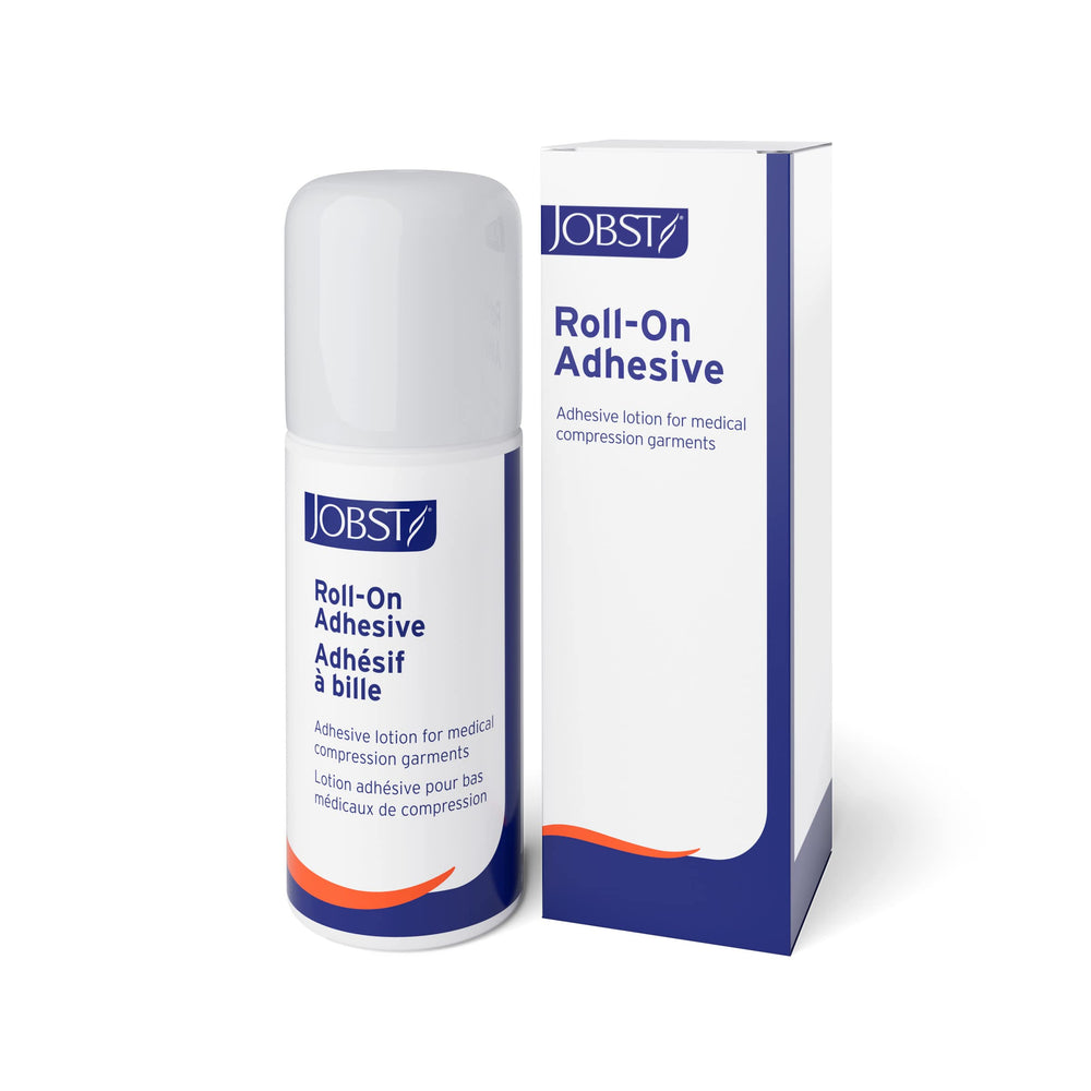 JOBST Roll-On Adhesive bottle enables water-soluble, stain-free garment fixation.