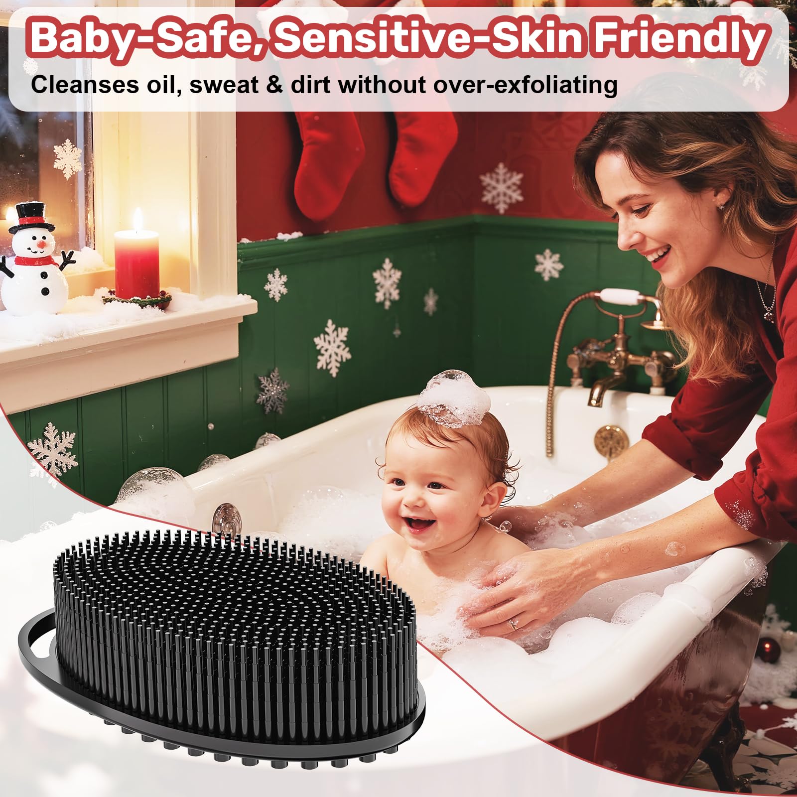 JODBUY silicone body scrubber in hands performing gentle cleanse and exfoliation during shower