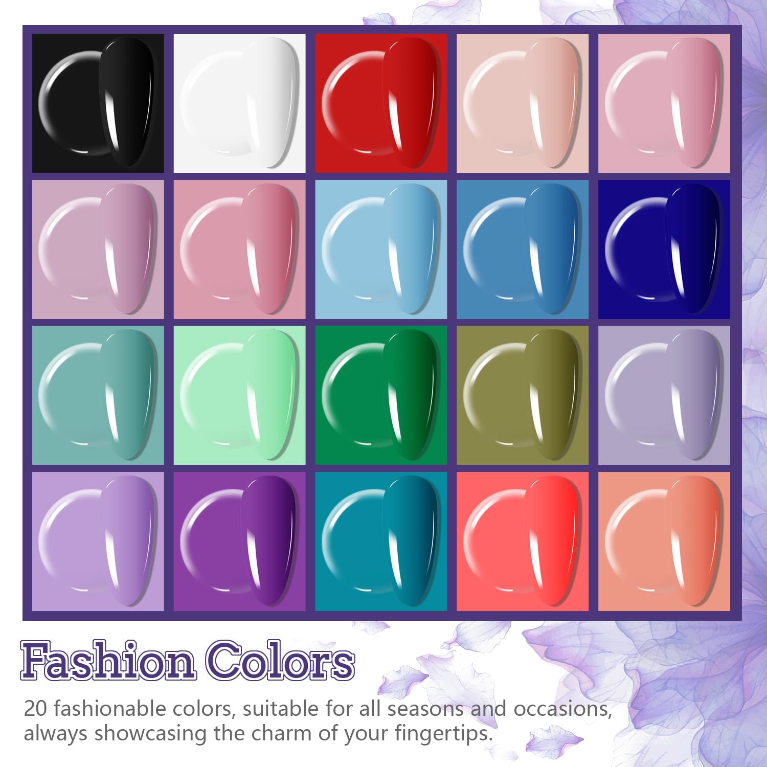 JODSONE 20 color gel set offers versatile shades for creative nail looks.