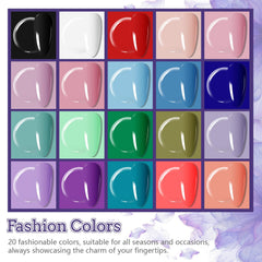 JODSONE 20 color gel set offers versatile shades for creative nail looks.